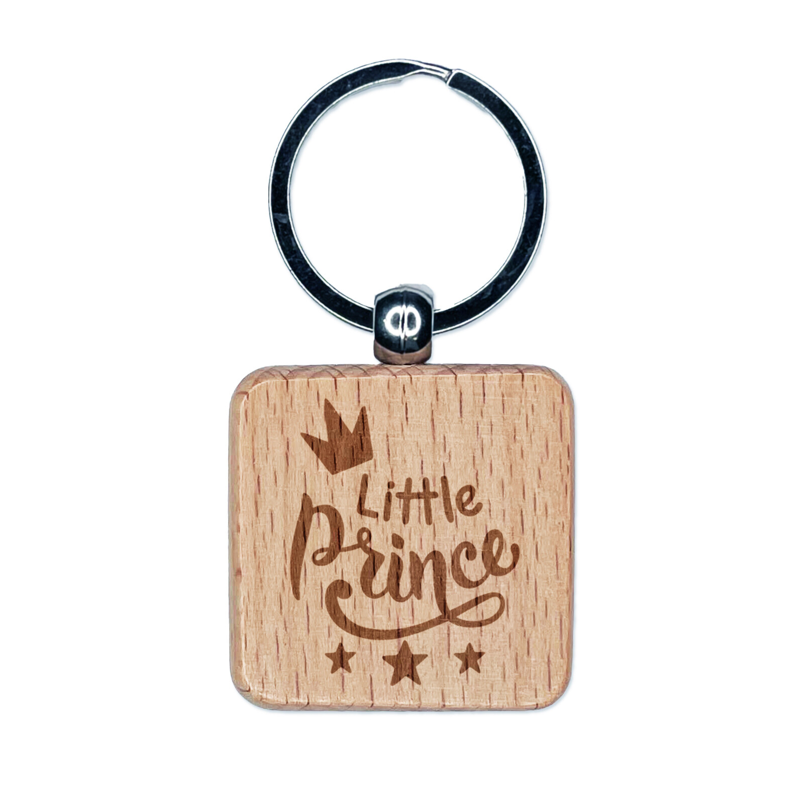 Little Prince Cursive with Crown and Stars Engraved Wood Square Keychain