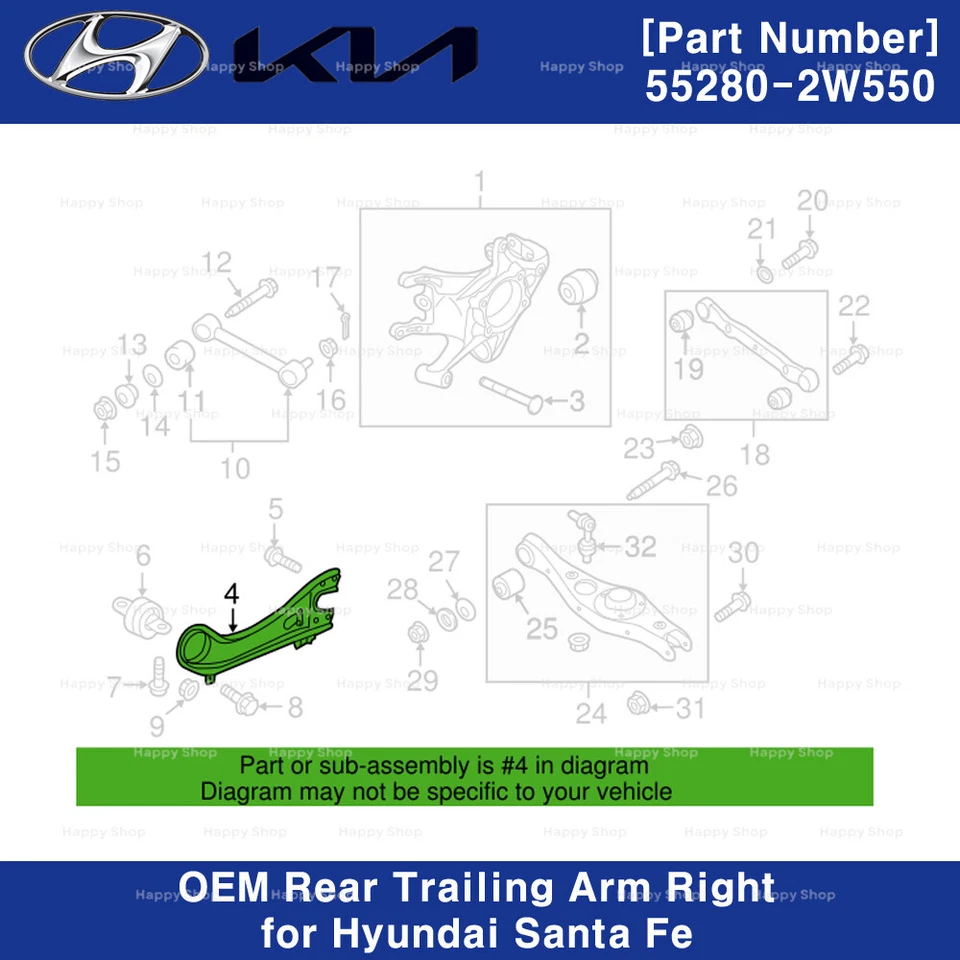 Brazo trasero derecho derecho genuino OEM 552802W550 para Hyundai Santa Fe Foto 3 de 3
