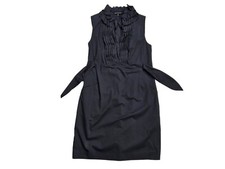 Ellie Tahari Ruffle Collar Pleated Sleeveless knee length Dress Black size 8