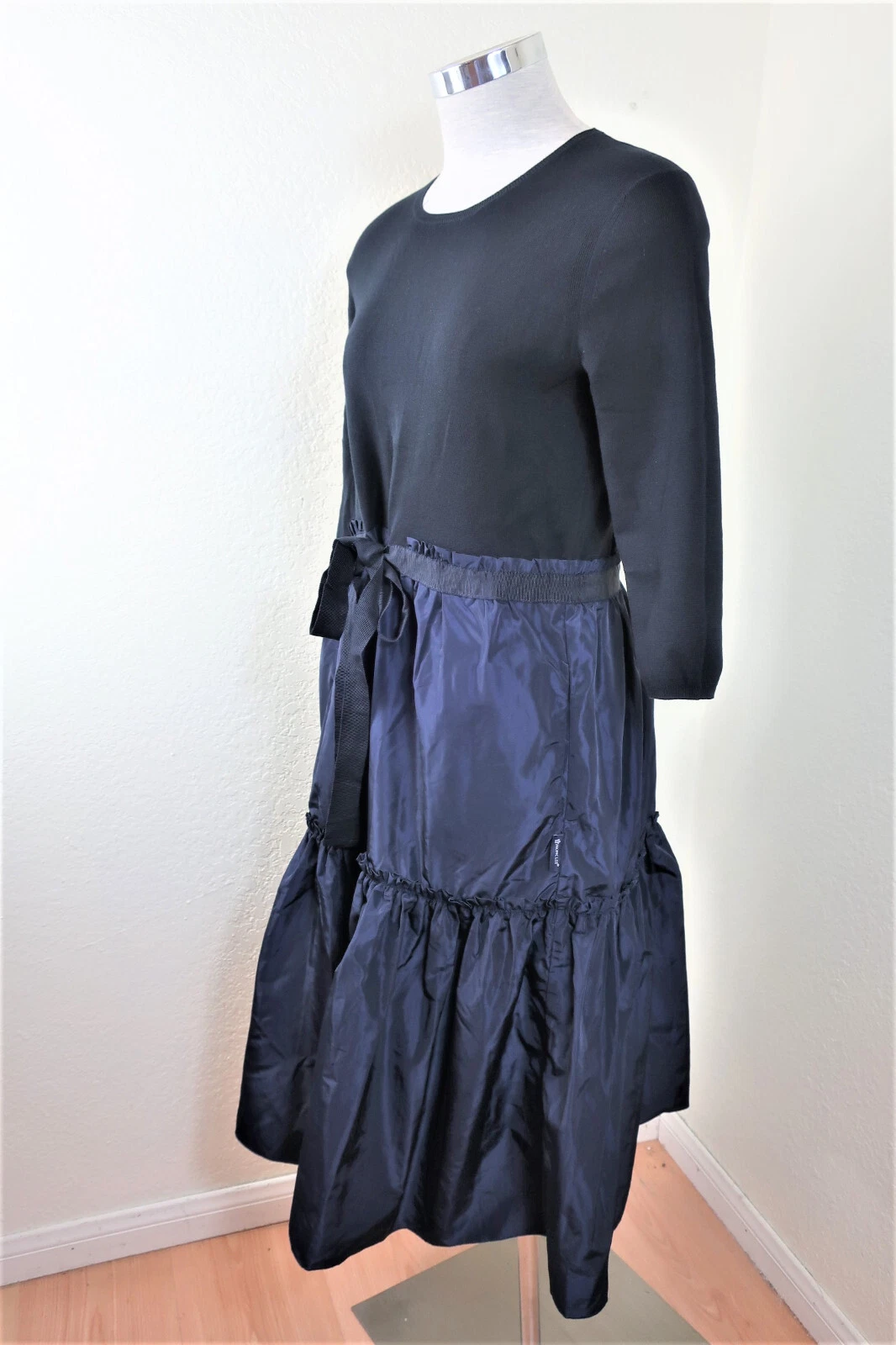 Abito lungo MONCLER nero blu manica lunga medio piccolo medio M 4 5 6