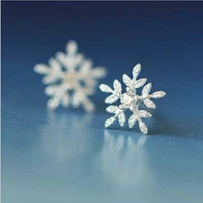 925 Stamped Sterling Silver CZ Snow Flake Earrings Christmas Gift Women Girls