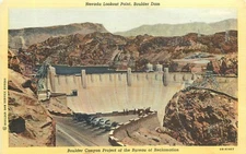 BOULDER (HOOVER) DAM  LOOKOUT POINT 1940 LINEN POSTCARD
