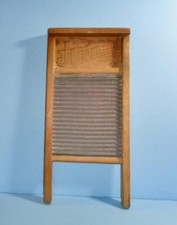 ANTIQUE WOOD TIN "JUNIOR" WASHBOARD PRIMITIVE LAUNDRY WASHING SCRUB TOOL AAFA