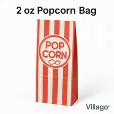 2 oz Popcorn Bags Red & White Striped Leak Proof Popcorn 4 3/4" x 1" x 12" Party