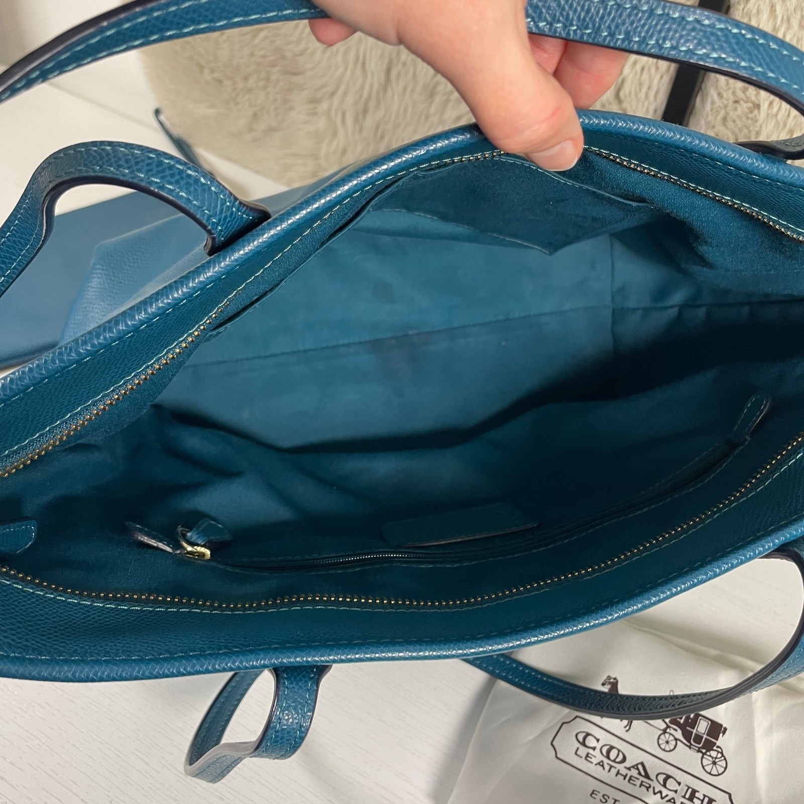 Coach City Zip Tote Crossgrain Leather/Matching Wristlet/Dust Bag - Dark Teal thumbnail 5