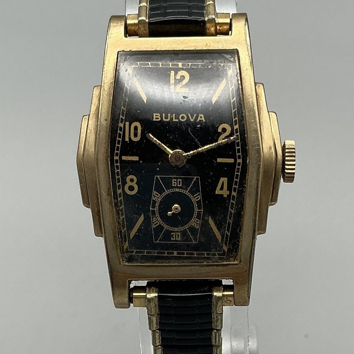 Vintage Bulova Womens Watch 25mm 10K Rolled Gold Black Dial