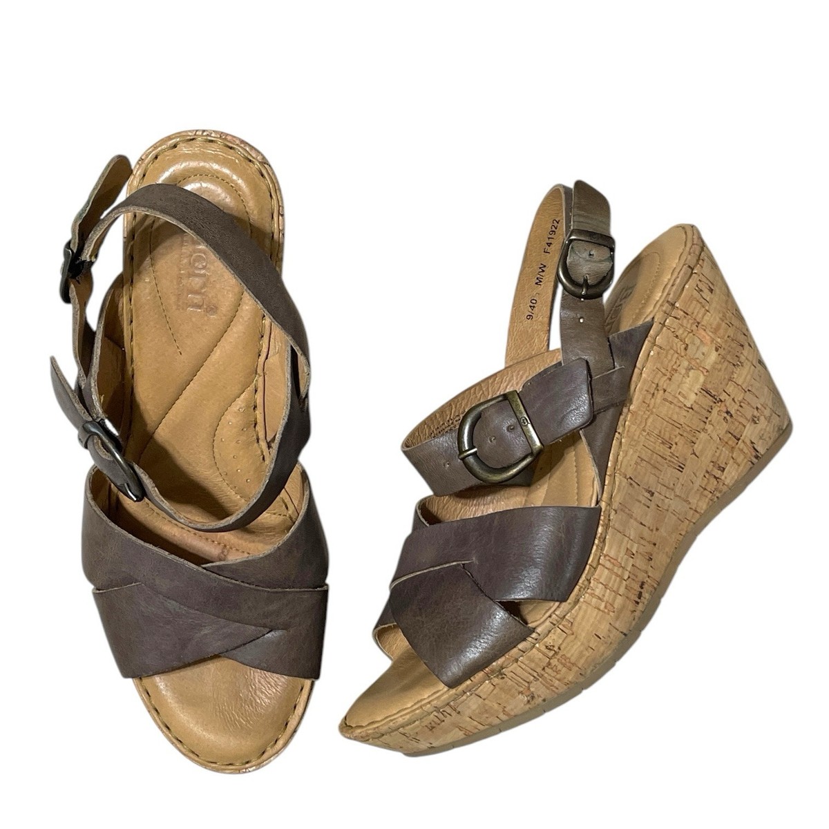 Born Womens 9 Emmy Quarter Wedge Sandals Criss Cross Straps Buckle Cork  Heel | eBay