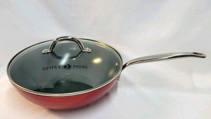 NEW Simply Ming Elite Hammered Ceramic Nonstick 11" Healthy Wok ~ Red