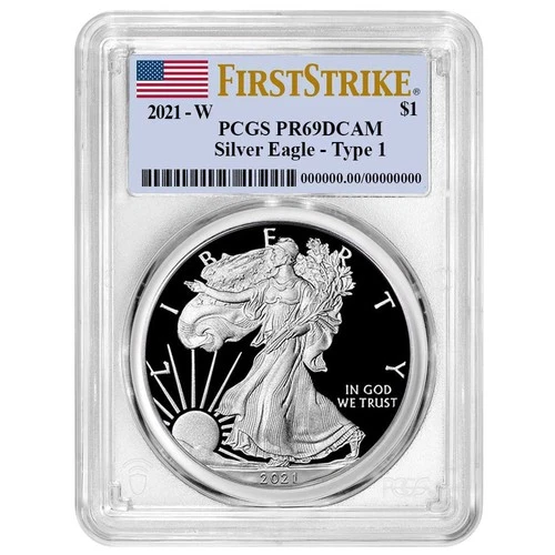 2021-W Proof $1 Type 1 American Silver Eagle PCGS PR69DCAM FS Flag Label