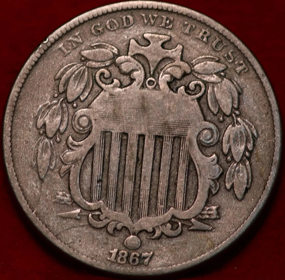 稀少) アメリカ合衆国 シールドタイプ(レイなし) 5セント白銅貨 1867