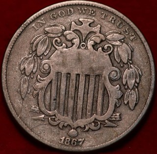 1867 Philadelphia Mint Shield Nickel with Rays
