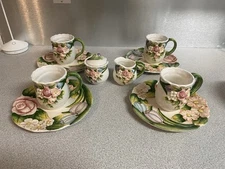 Vintage Lot of 10 Hand Painted TAKAHASHI 3D Floral 4 Plates 4 Mugs Creamer Sugar