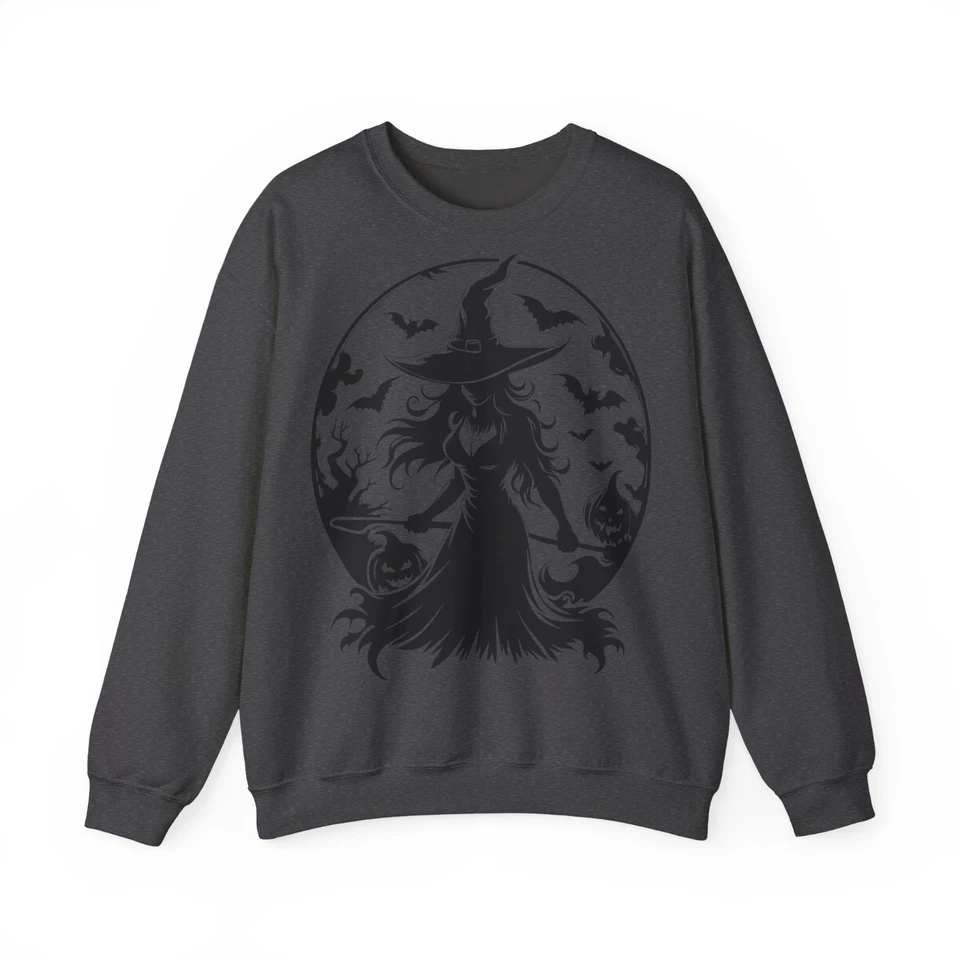 Damen Halloween Pullover Hexe Unisex Dark Heather/Olive S‑2XL Spooky Witch Style - Bild 3 von 4