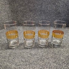 VTG MCM Culver Highball Glasses 22K Gold Black Stripes Set Of 4
