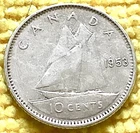 1953 Canada 10 Cents 80% Silver KM #51