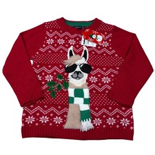 NEW 33 Degrees Kids 7 Red Llama Ugly Christmas Sweater Holiday Fun Applique Gift