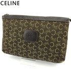 CELINE Vintage C Macadam Canvas Leather Clutch Bag Brown Beige Authentic from JP