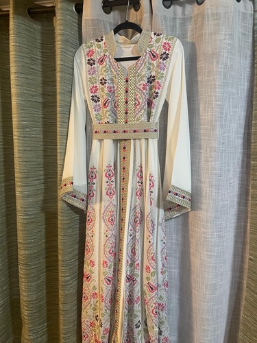 Al-Karnak Embroidered White Kaftan - Women's Size Small - Boho Maxi Dress