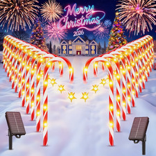 24-Pack Solar Christmas Candy Cane Lights Solar Pathway Lights Xmas Decorations