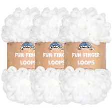 3-Skein White Fun Finger Loops Yarn 100g/Skein Jumbo Polyester for Crafts