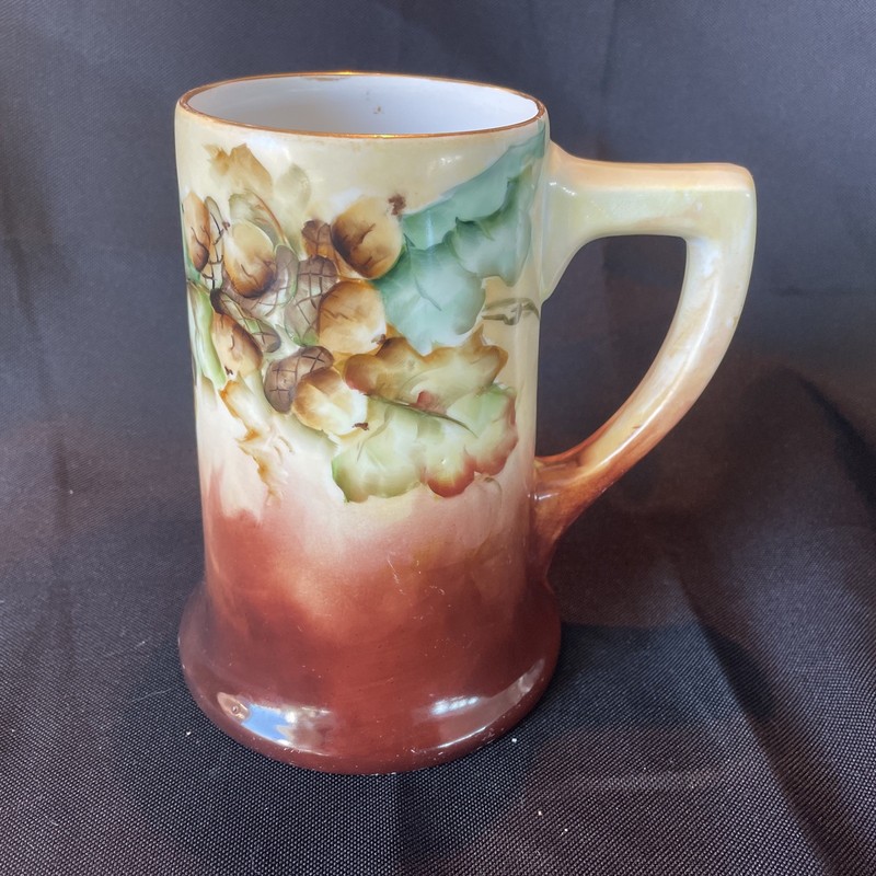 LIMOGES William Guérin  France Signed by HR Baker Hand Painted acorns 6"h Mug