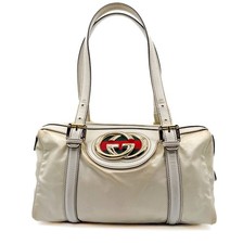 GUCCI Interlocking G Mini Boston Hand Bag White Gold Leather 170009 Authentic