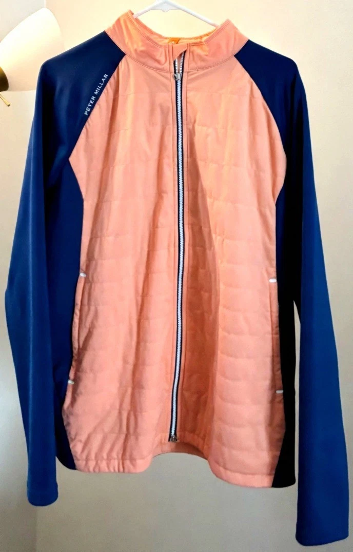 Peter Millar Merge Hyperlight Hybrid Jacket Men's Medium Navy Peach Quilted Full - product detail image 1