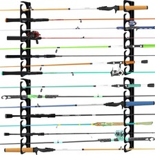 Wall Ceiling Fishing Rod Storage Rack 16 Capacity Reels Mounted Hooks