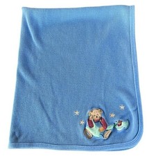 Vintage Blue Jean Teddy Blue Thermal Waffle Knit Baby Blanket Teddy Puppy 26x32