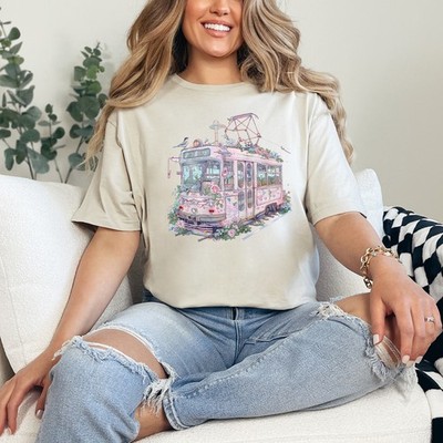 Rosa Anime Straßenbahn Kunst Damen Ring-Spun T-Shirt Cottagecore Japanisch