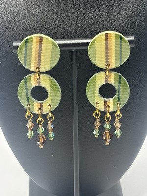 Designer MAM Rhinestone Earrings Green Brown Signed Silver Tone Artisan Post
