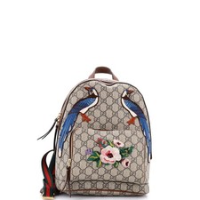 Gucci Zip Pocket Backpack Embroidered GG Coated Canvas Small