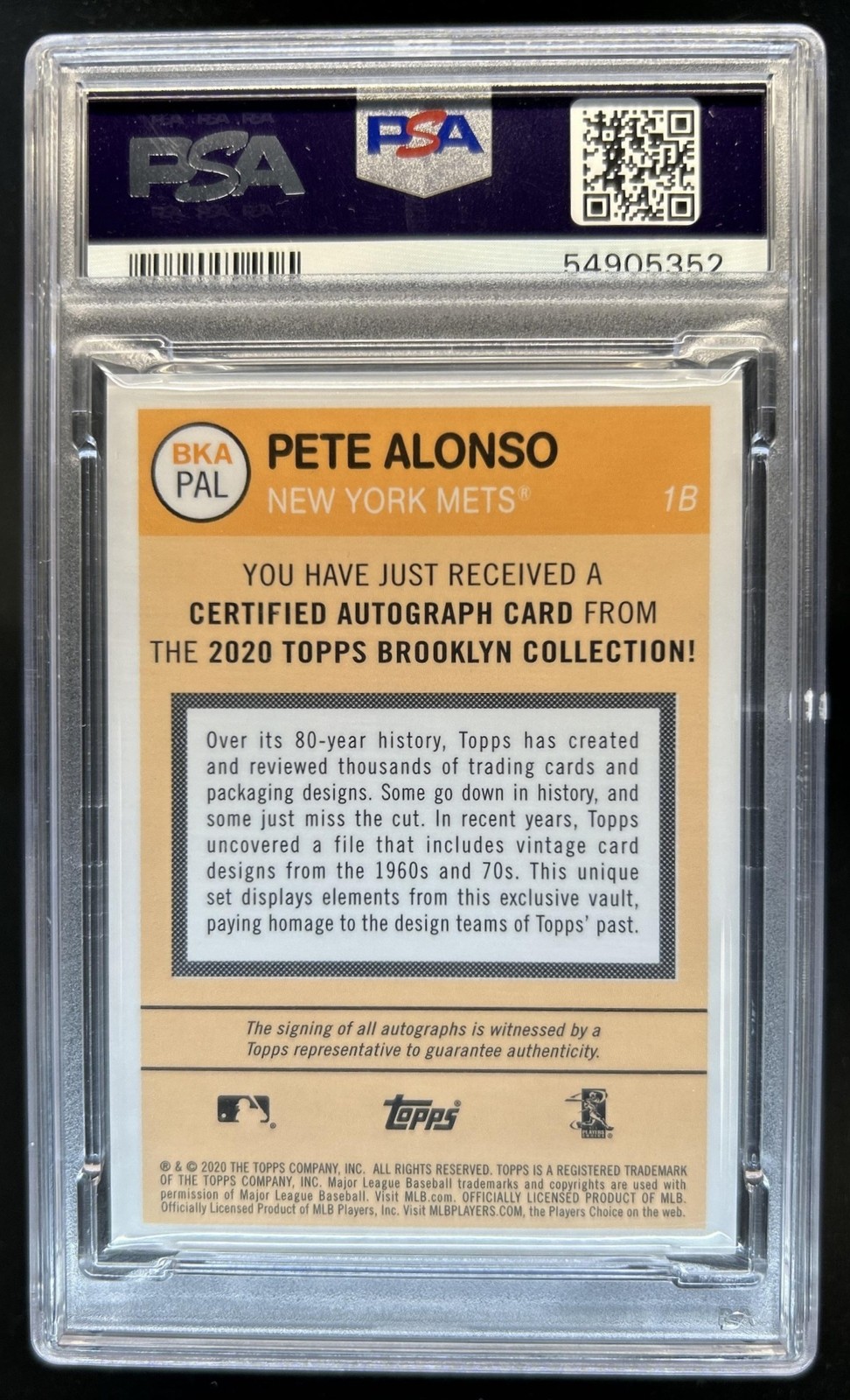 2020 Topps Brooklyn Pete Alonso Auto Autograph Blue #/30 Mets PSA 9 view 2
