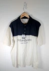 Yves Saint Laurent YSL Spell Out Y2K Cream Blue Polo Shirt Top - Size 2XL XXL