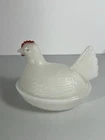 Vintage White Milk Glass Chicken Hen On Nest Covered Trinket Candy Dish 5” Paint