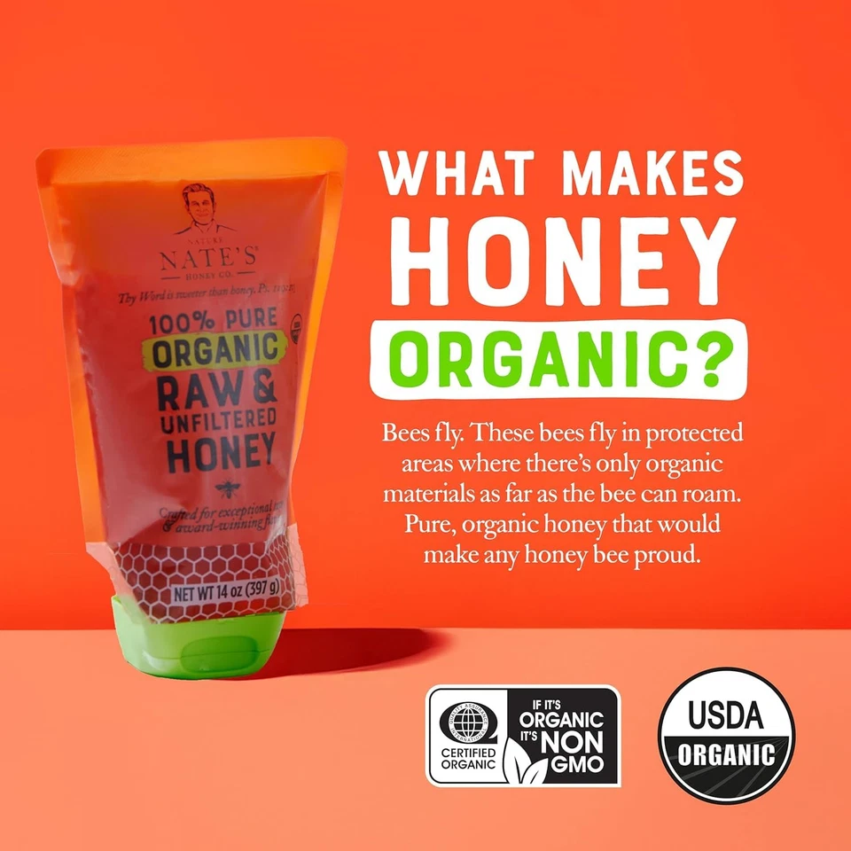 Miel cruda orgánica 100 % pura sin filtrar del USDA, bolsa exprimible de 14 OZ Foto 4 de 4