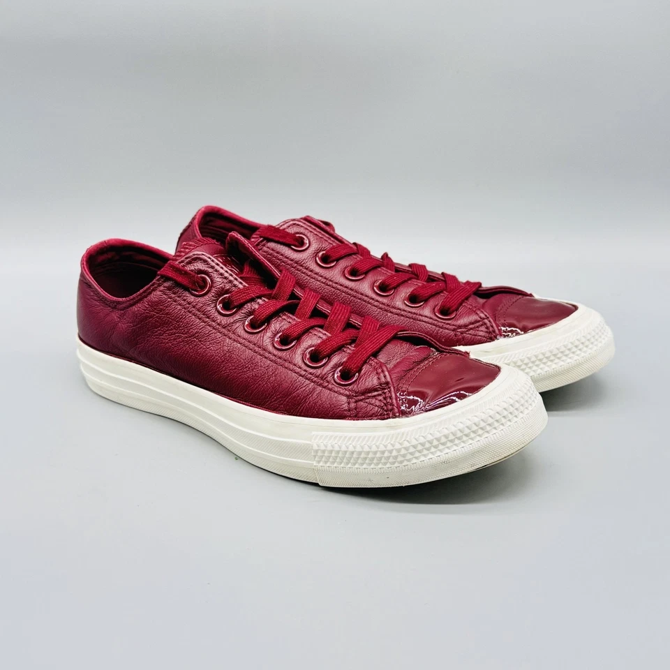 Zapatos Converse Mujer 7 Borgoña Cuero Buey Zapatilla Baja Chuck Taylor All Star Foto 2 de 4