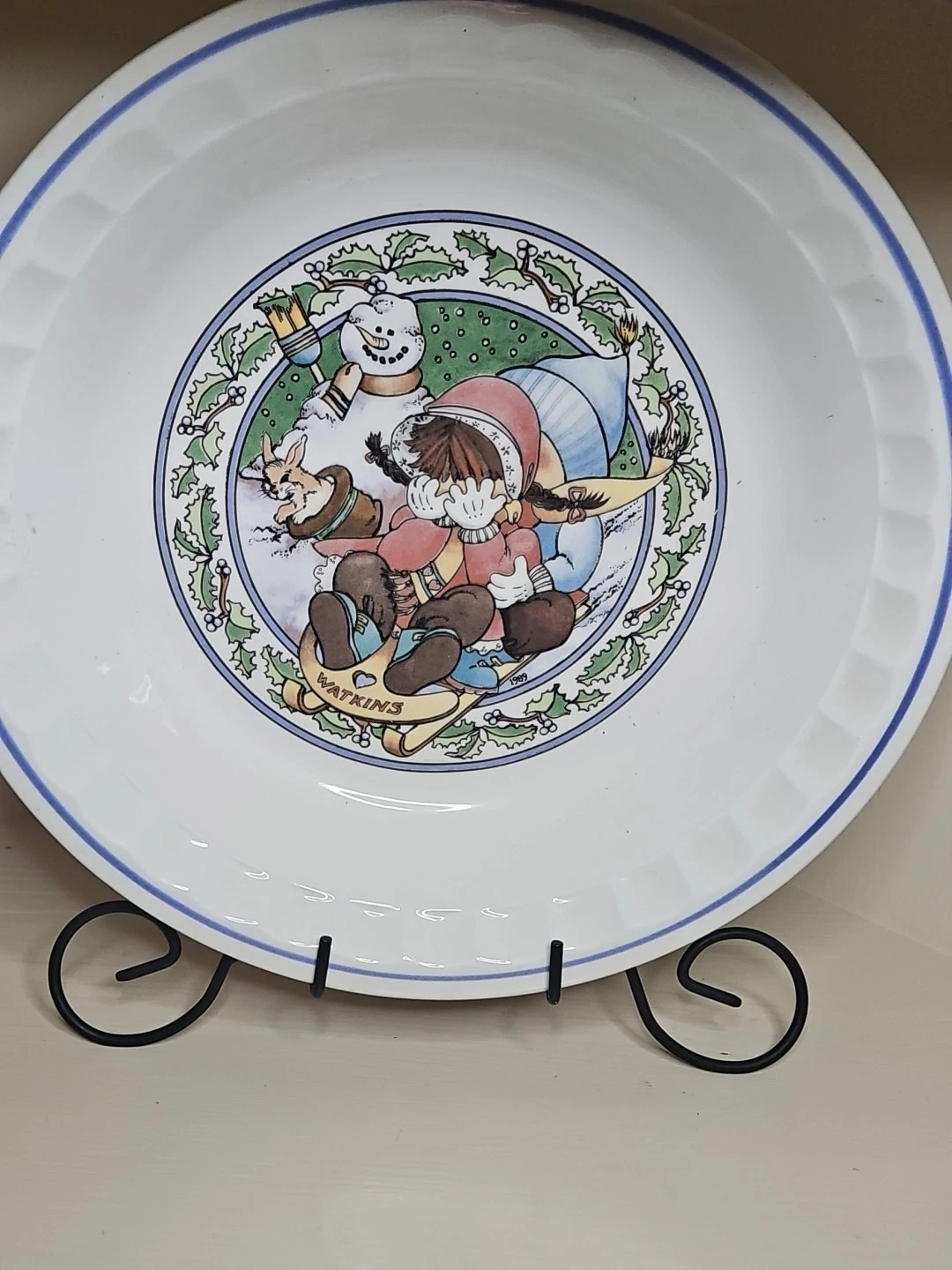 Complete Set of 5 Pie Plates Watkins Country Kids Collector's Recipe 1989