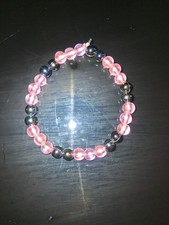 Handcrafted Beaded Glass Bracelet, Pink Black Round Stretchable for toddlers