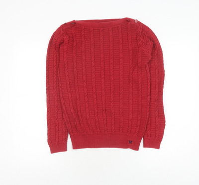 Crew Clothing Company Damenpullover rot Zopfmuster U-Boot-Ausschnitt Größe 12