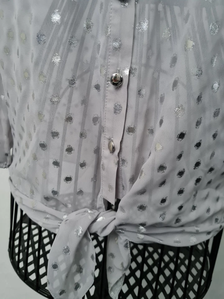 Blusa Ralph Lauren Gris Transparente Brillo Brillo Reino Unido 4 Seda  Foto 4 de 4