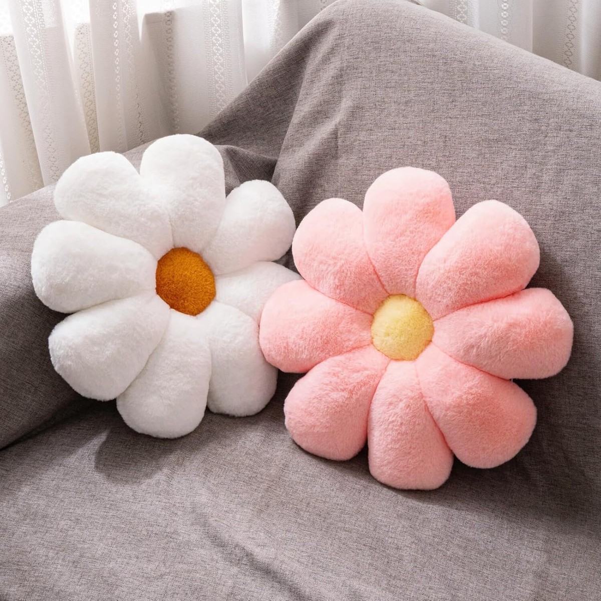 Pcs Flower Pillow, Pink White Daisy Preppy Throw