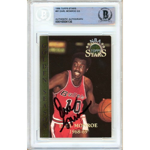 1996 Topps Stars #131 Earl Monroe Signed Card AUTO Beckett BAS Slab Bullets HOF