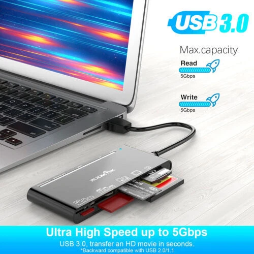 7-IN-1 USB 3.0 Memory Card Reader High-Speed 7 Ports for Micro SD SDXC CF SDHC - Image 4 of 4