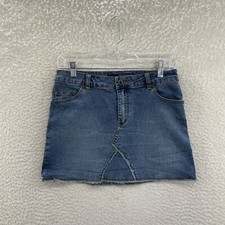 Y2K Vintage Denim Mini Skirt Medium 6 8 27 28 Low Rise Frayed Fairy Grunge