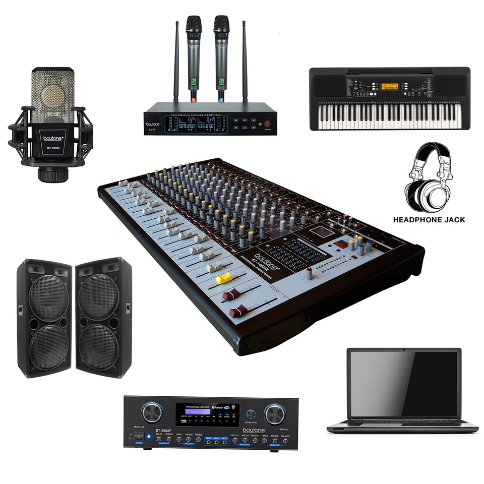 Professional 12 Channels Bluetooth Line Live Mixing Studio Audio Sound Mixer USB - Image 2 of 4