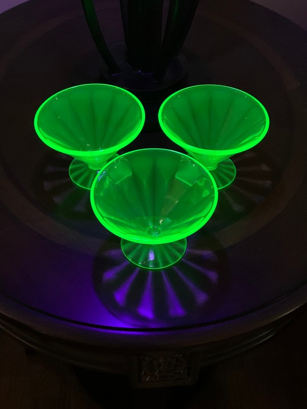 Vintage Set of 3 Federal Glass Uranium Green Paneled Low Sherbet Cups-Exc. Cond.