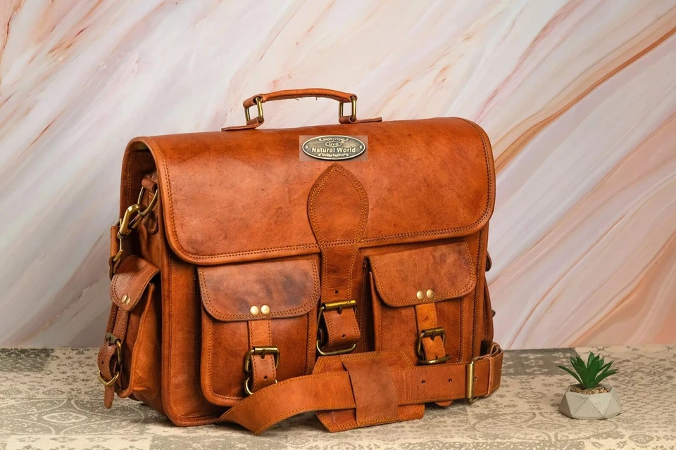 HANDGEFERTIGT Tasche Leder echt braun Herren Laptop Messenger echte Aktentasche Vintage