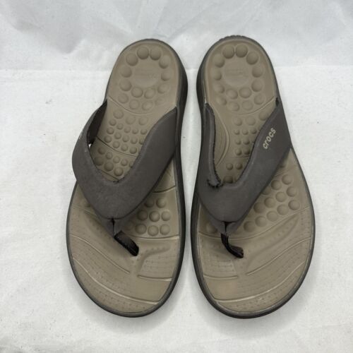 Crocs Reviva Flip Flops Men’s Sz 12 Brown Espresso Slip On Thong Sandal - Picture 1 of 8