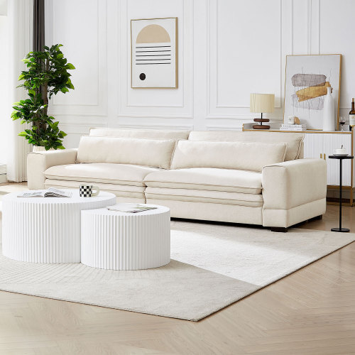 Mid-century Sofa Couch Modern Upholstered Couch For Livingroom Home Office Beige - Picture 8 of 10